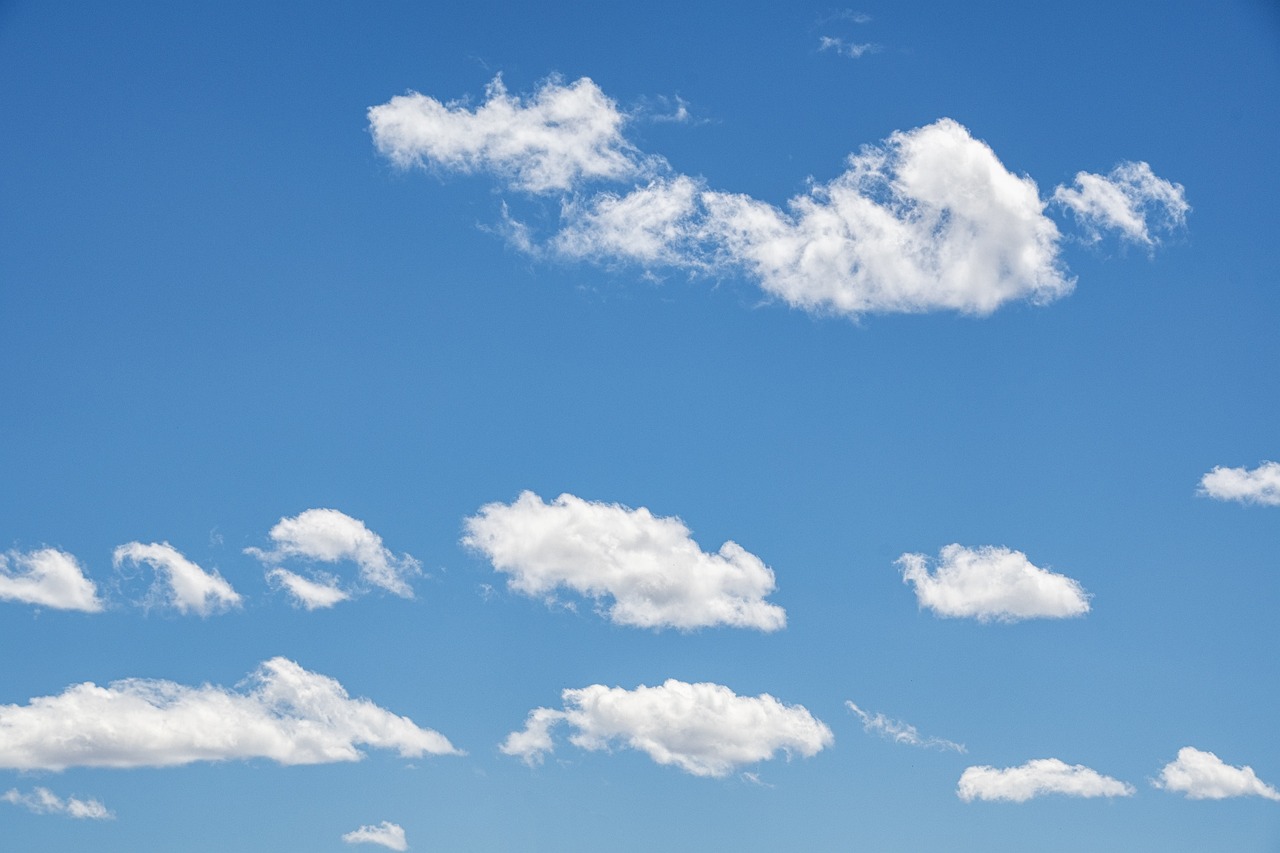 A blue sky with a few clouds